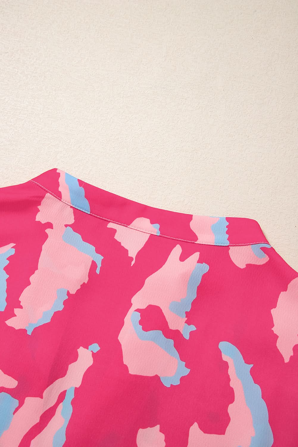 Rose Abstract Print Smocked Puff Sleeve V Neck Blouse - Love Salve